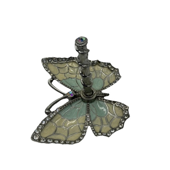 Matashi /blue and Cream Enamel And Silver Plated Butterfly Jewelry Ring Holder - Picture 7 of 16